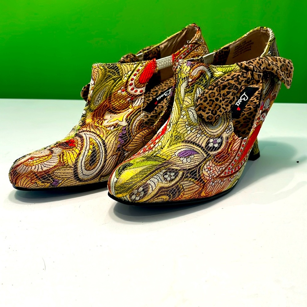 Booties - fabric (not leather). Cute, colourful and fun.